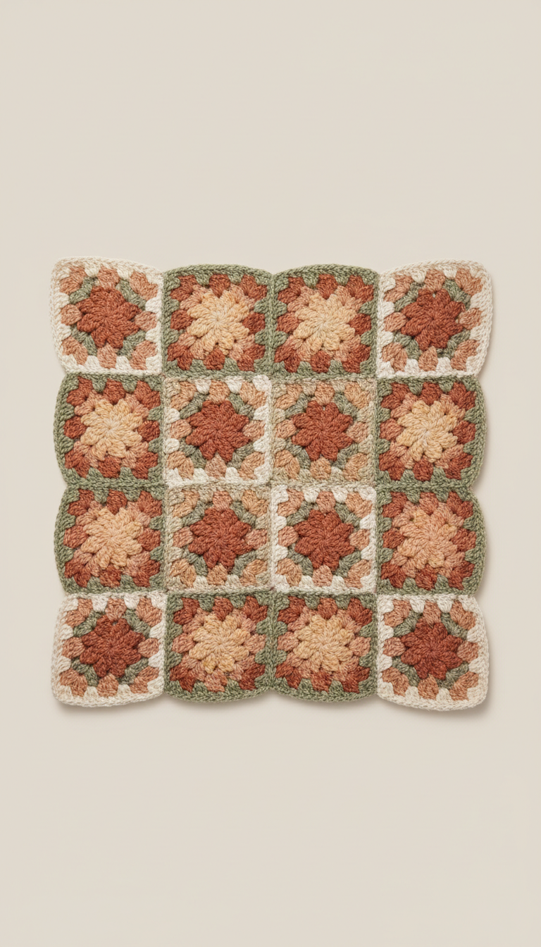 Plaid granny square en pure laine artisanale