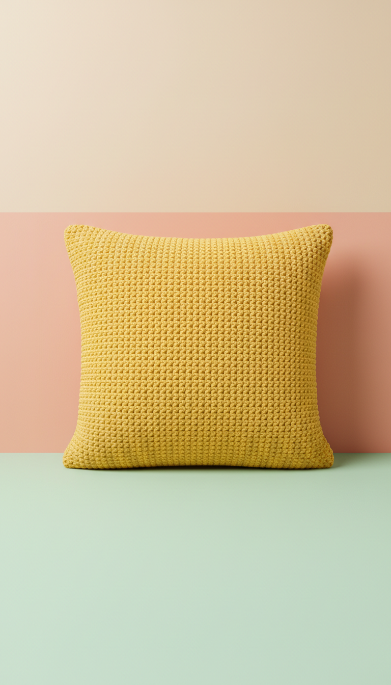 Coussin crochet jaune soleil